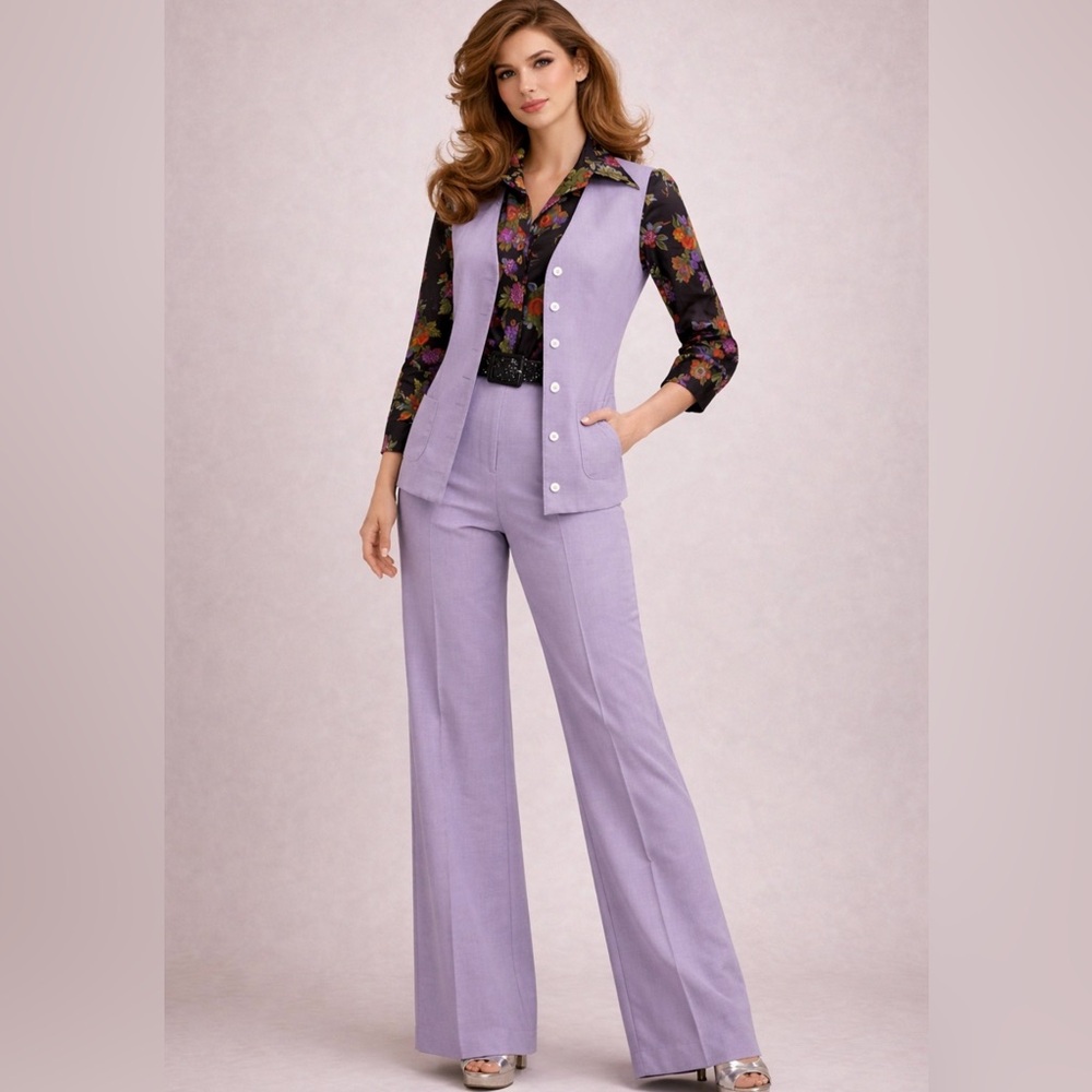 Vintage 1970s - 4 piece Lavender Pantsuit - Alex Colman vest&pants Lloyd shirt
